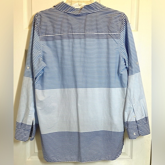 CALVIN KLEIN Women’s Striped Button Down Top XL Blue - Picture 6 of 7